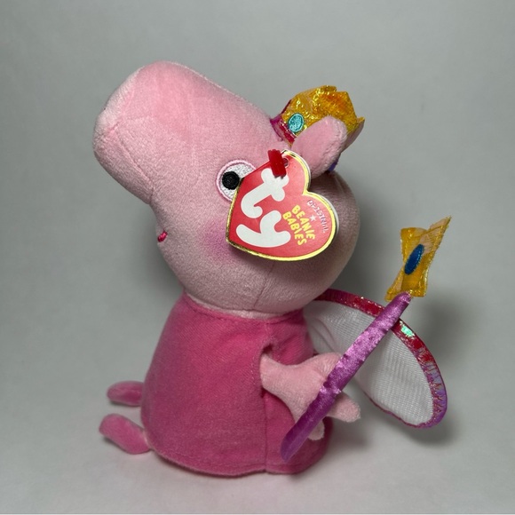 NWT Ty Peppa Pig Princess Peppa 8" Plush Stuffed Toy Fairy Wings Crown Beanie - Picture 2 of 5